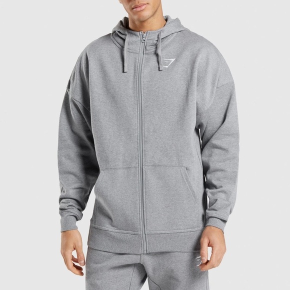 GymShark Oversized Essentials Zip Up Gray Hoodie Size Small NWOT - Picture 1 of 9